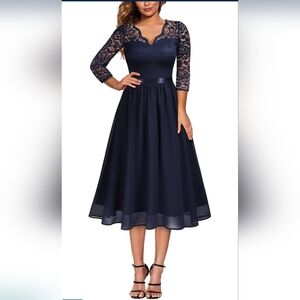 NWT MISSMAY Retro V-Neck Lace Chiffon Party Dress Small